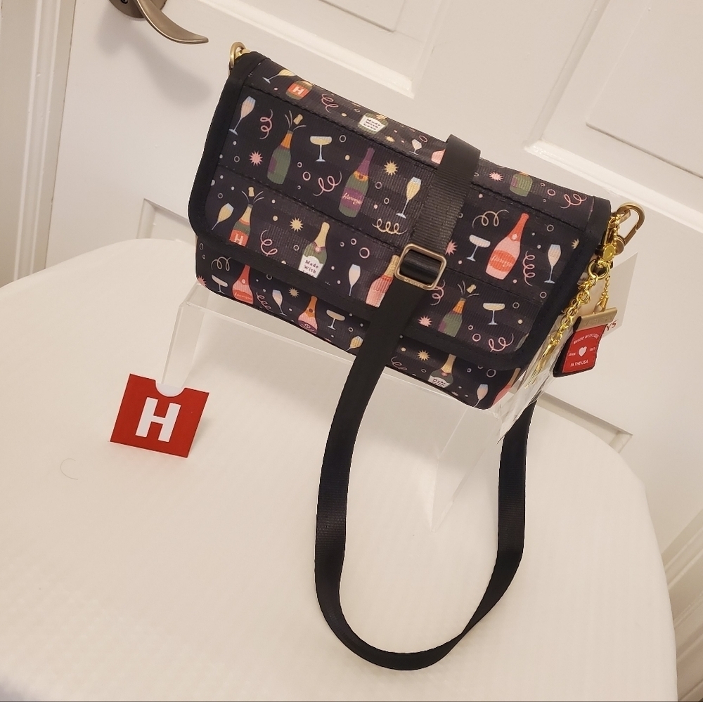 NWOT Harvey's Champagne Kisses Foldover Crossbody, Festive, Fun, Unique